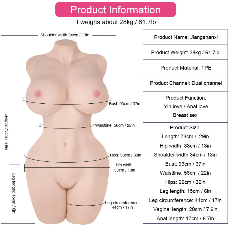 28Kg Life Size Sex Doll for Men -Realistic Full Size Sex Dolls Torso Body,Adult Sex Toys Big Size Dual Channel Realistic Pussy Anal Toy Built-in Skeleton Love Dolls for Male